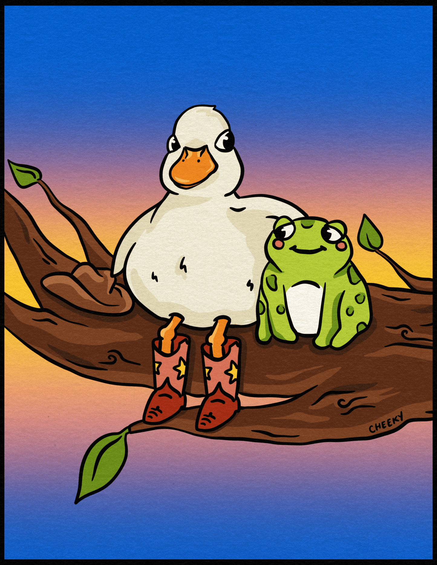 Duckie & Frogger Tree Friends Art Print - Cheeky Art Studio - art - Duck - Frog - Artwork - Portland, Oregon - Asian American Artist