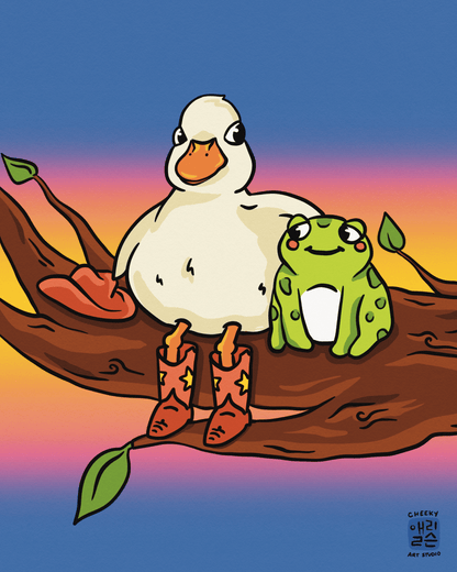 Duckie & Frogger Tree Friends Art Print - Cheeky Art Studio - art - Duck - Frog - Artwork - Portland, Oregon - Asian American Artist