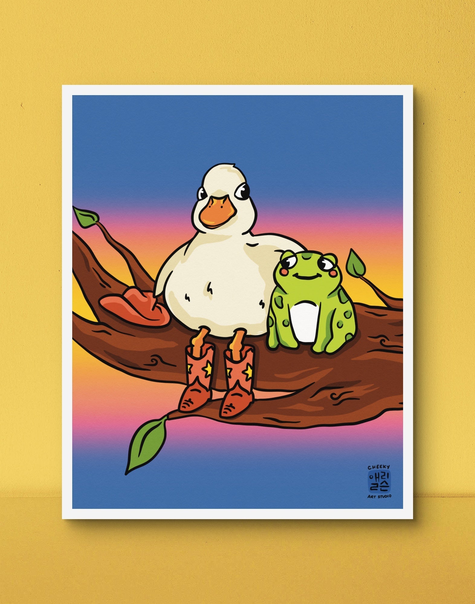 Duckie & Frogger Tree Friends Art Print - Cheeky Art Studio - art - Duck - Frog - Artwork - Portland, Oregon - Asian American Artist