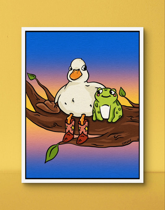 Duckie & Frogger Tree Friends Art Print - Cheeky Art Studio - art - Duck - Frog - Artwork - Portland, Oregon - Asian American Artist