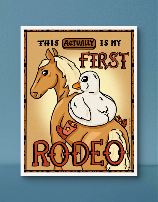 Duckie’s First Rodeo Art Print - Cheeky Art Studio - art - Duck - Frog - Artwork - Portland, Oregon - Asian American Artist
