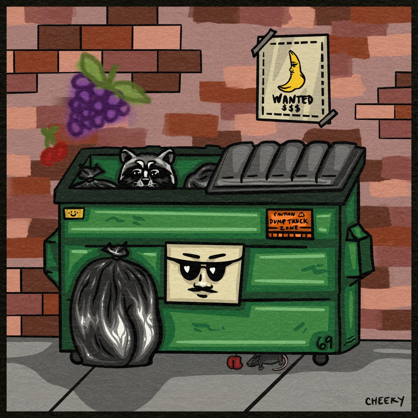 Dumpster Party Art Print - Cheeky Art Studio - art - Dumpster - groovy - Artwork - Portland, Oregon - Asian American Artist
