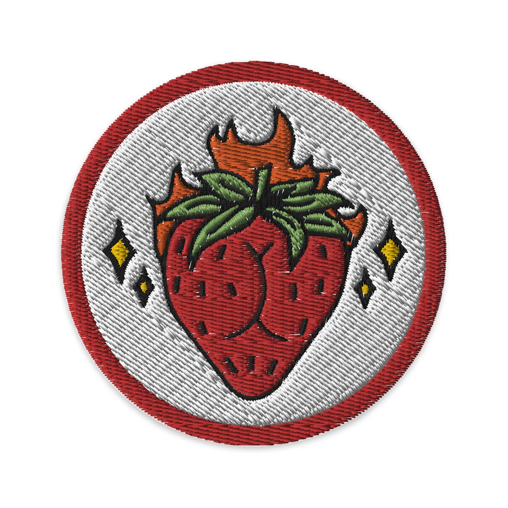 Flamin’ Strawbooty Embroidered Patch - Cheeky Art Studio-patch-strawberry-