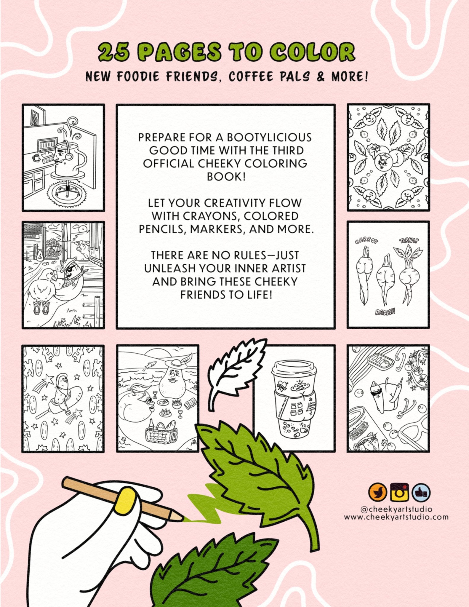 Foodie Booties 3: An Even Cheekier, Even Sillier Coloring Book - Cheeky Art Studio - allison thompson - allisthompson - Apple - Coloring Book - Portland, Oregon - Asian American Artist