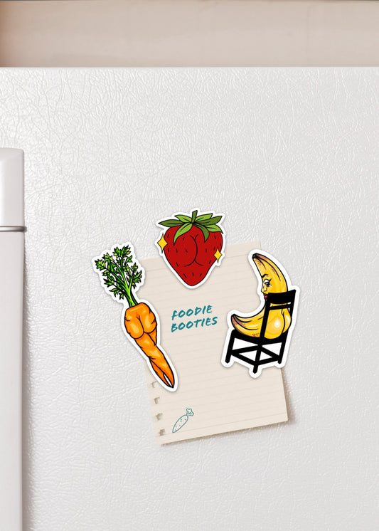 Foodie Booties Fridge Magnet Pack - Cheeky Art Studio-banana-carrot-strawberry