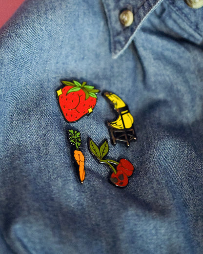 Foodie Booties Pin Pack - Cheeky Art Studio - banana - carrot - Cherry - Enamel Pins - Portland, Oregon - Asian American Artist