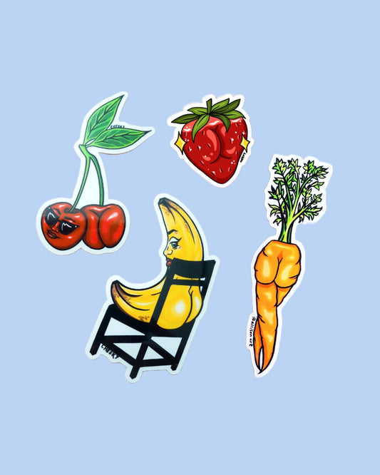 Foodie Booty Stickers Pack - Cheeky Art Studio-banana-carrot-cherries