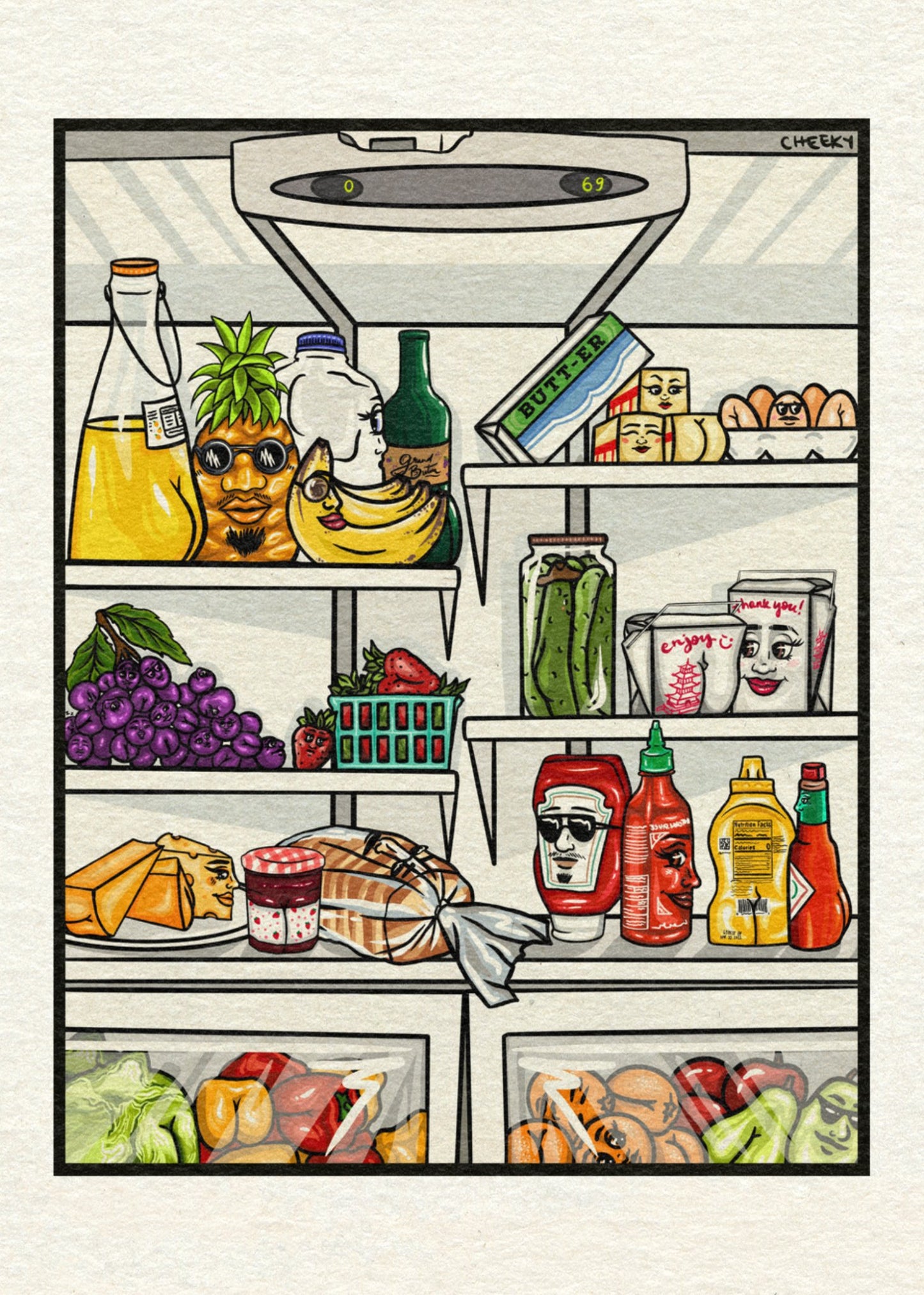 Fridge Friends Art Print - Cheeky Art Studio - art - banana - fridge - Artwork - Portland, Oregon - Asian American Artist