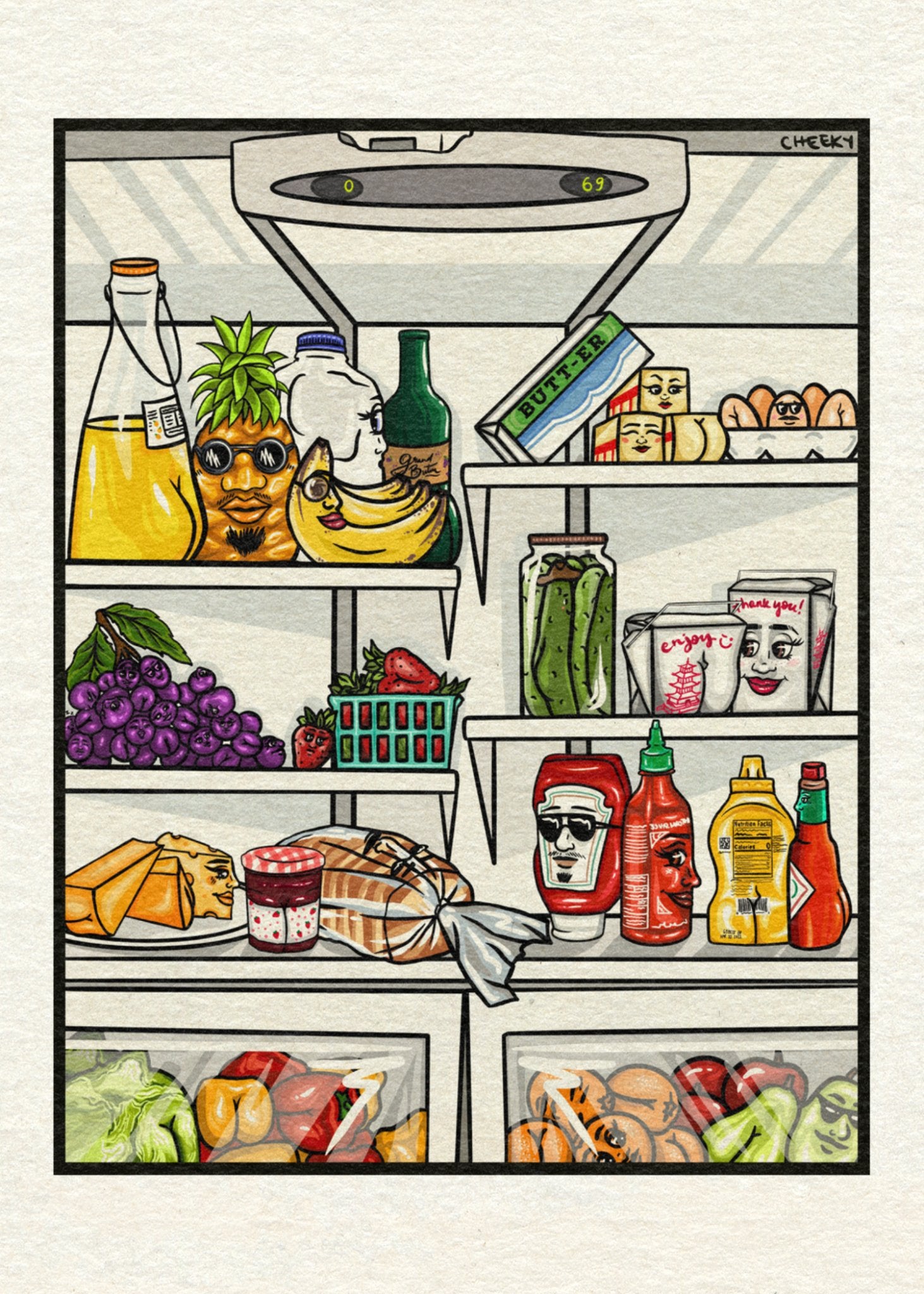 Fridge Friends Art Print - Cheeky Art Studio - art - banana - fridge - Artwork - Portland, Oregon - Asian American Artist