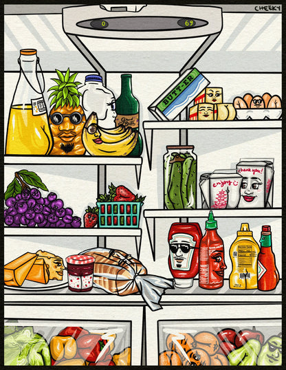 Fridge Friends Art Print - Cheeky Art Studio - art - banana - fridge - Artwork - Portland, Oregon - Asian American Artist