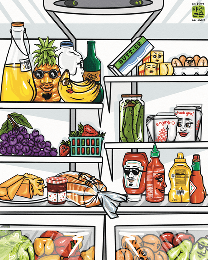 Fridge Friends Art Print - Cheeky Art Studio - art - banana - fridge - Artwork - Portland, Oregon - Asian American Artist
