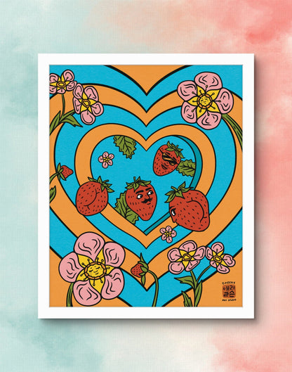 Groovy Strawbooties Art Print - Cheeky Art Studio - art - groovy - print - Artwork - Portland, Oregon - Asian American Artist