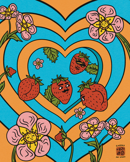 Groovy Strawbooties Art Print - Cheeky Art Studio - art - groovy - print - Artwork - Portland, Oregon - Asian American Artist