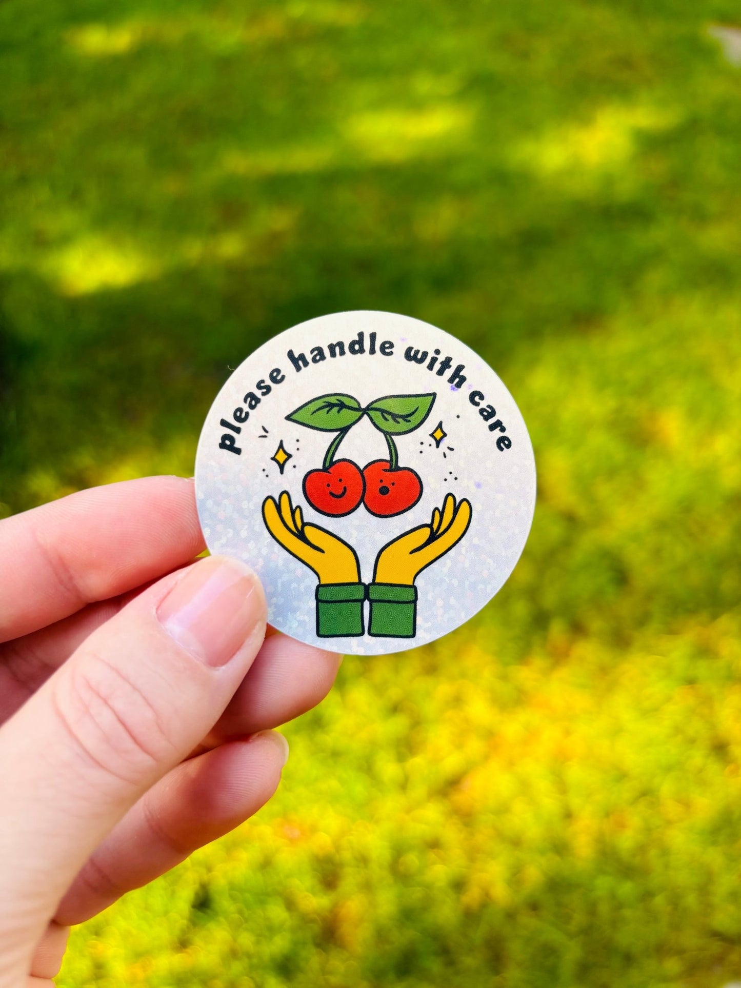 Handle With Care Cherries Vinyl Sticker - Cheeky Art Studio - allison thompson - allisthompson - art - Electronics Stickers & Decals - Portland, Oregon - Asian American Artist