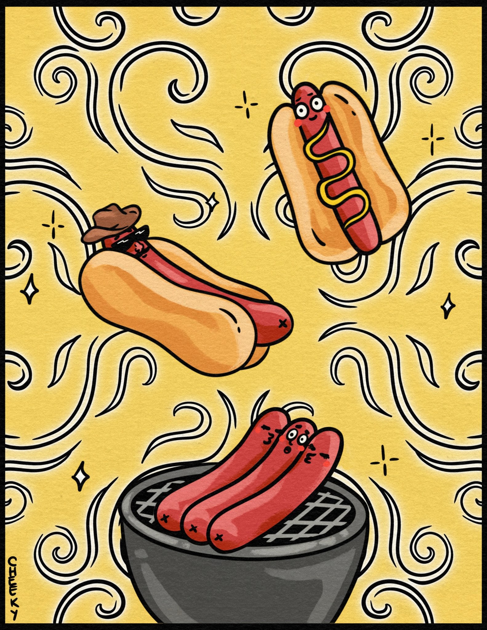 Hot Dawg Summer Art Print - Cheeky Art Studio - art - print - retro - Artwork - Portland, Oregon - Asian American Artist