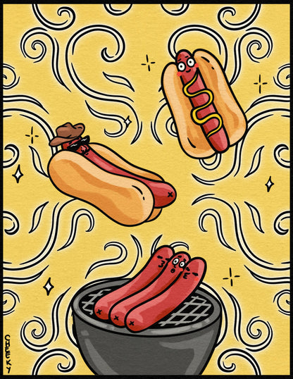 Hot Dawg Summer Art Print - Cheeky Art Studio - art - print - retro - Artwork - Portland, Oregon - Asian American Artist