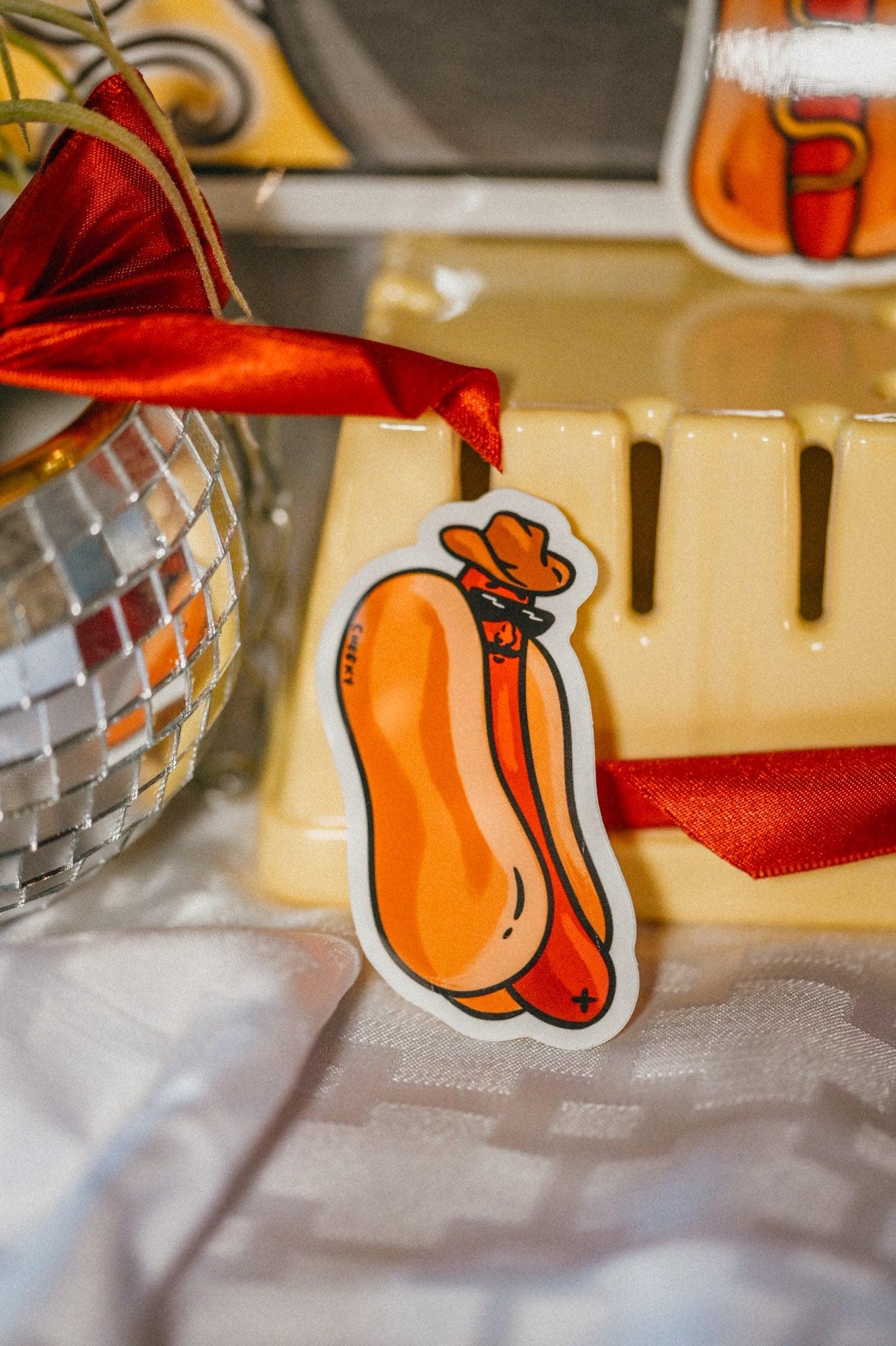 Hot Dog Cowboy Vinyl Sticker - Cheeky Art Studio - allison thompson - allisthompson - art - Electronics Stickers & Decals - Portland, Oregon - Asian American Artist
