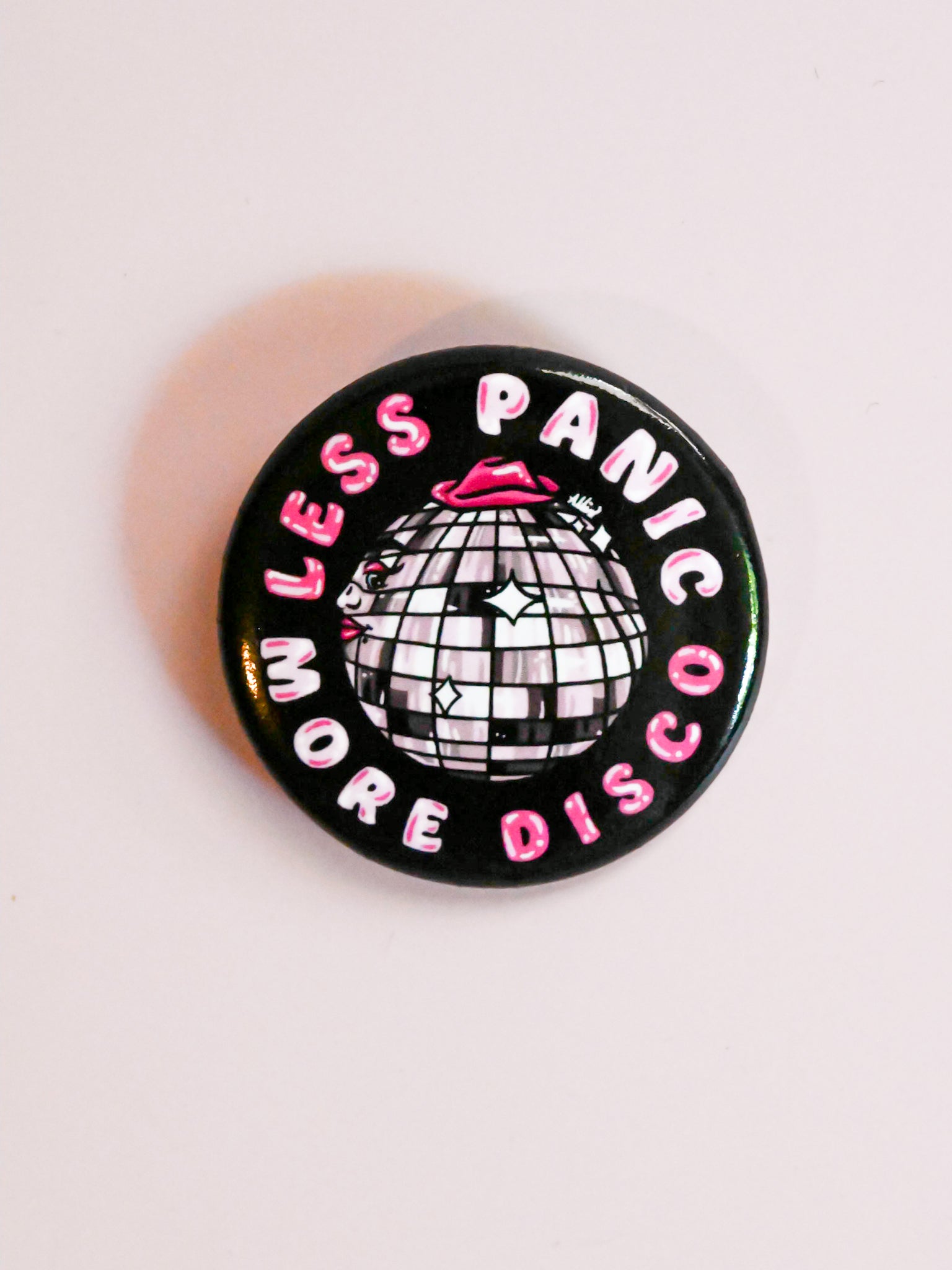 Less Panic More Disco Pin Button - Cheeky Art Studio-allison thompson-allisthompson-art