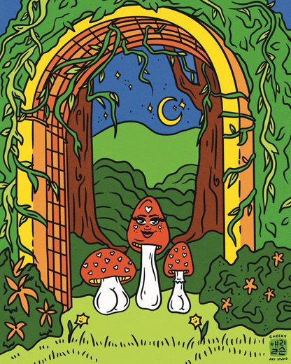 Magical Mushroom Garden Art Print - Cheeky Art Studio - art - fairy - garden - Artwork - Portland, Oregon - Asian American Artist