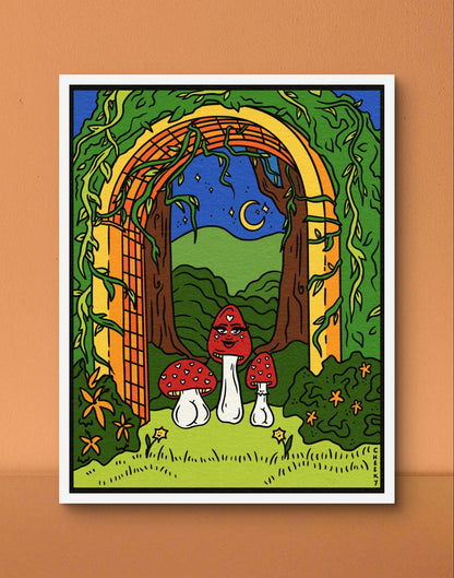 Magical Mushroom Garden Art Print - Cheeky Art Studio - art - fairy - garden - Artwork - Portland, Oregon - Asian American Artist