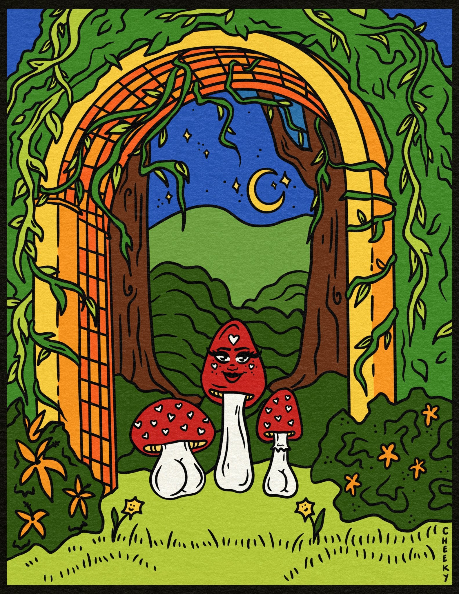 Magical Mushroom Garden Art Print - Cheeky Art Studio - art - fairy - garden - Artwork - Portland, Oregon - Asian American Artist