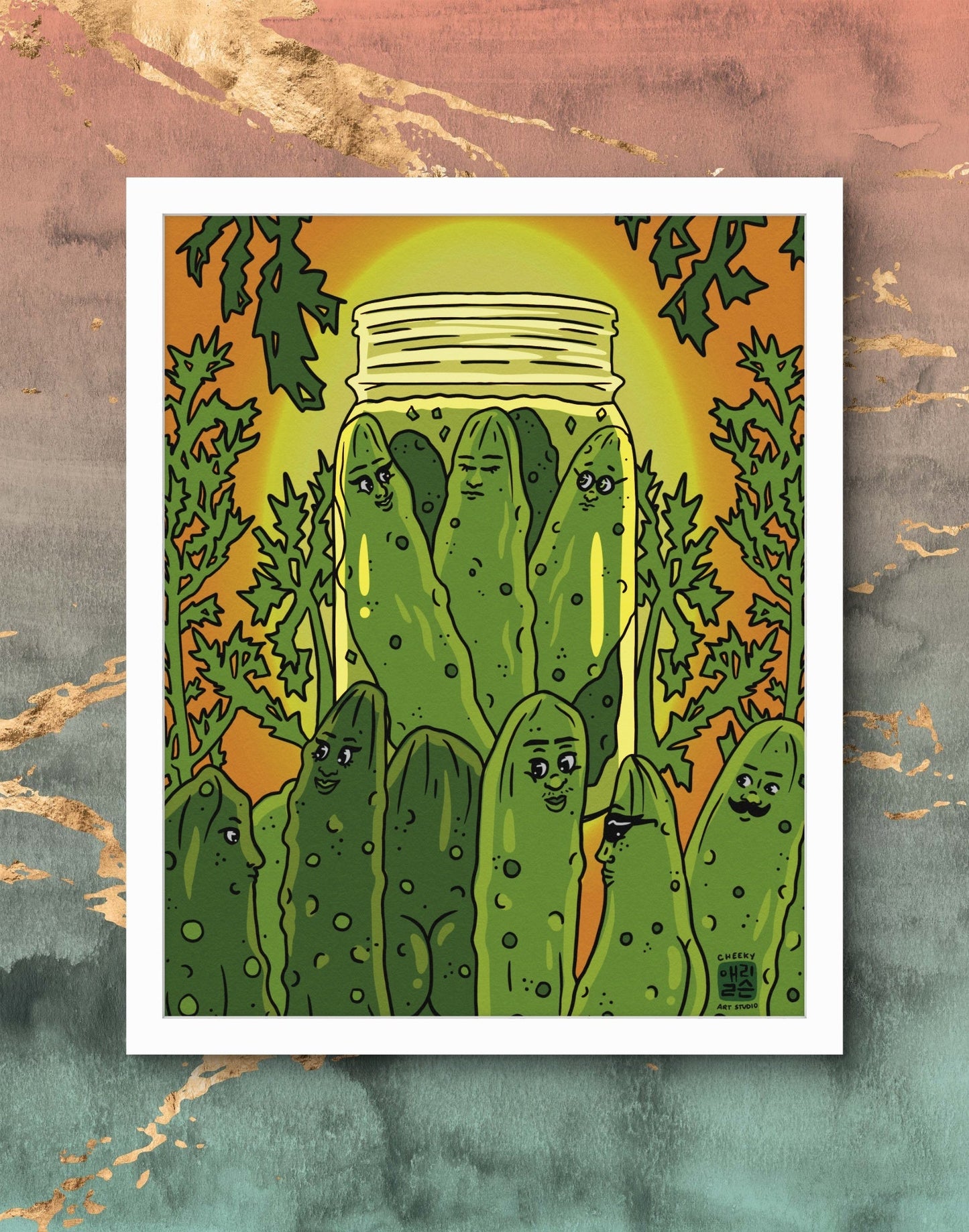 Pickle Party Art Print - Cheeky Art Studio - art - cucumbers - funny - Artwork - Portland, Oregon - Asian American Artist