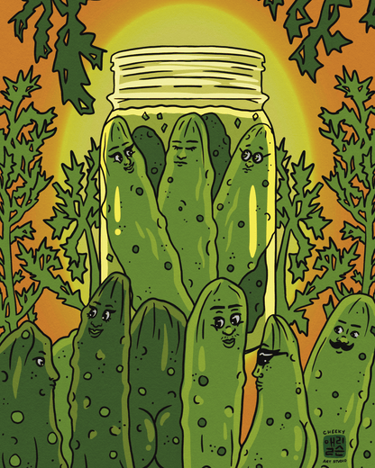 Pickle Party Art Print - Cheeky Art Studio - art - cucumbers - funny - Artwork - Portland, Oregon - Asian American Artist