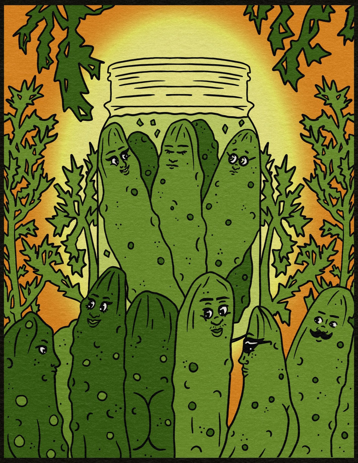 Pickle Party Art Print - Cheeky Art Studio - art - cucumbers - funny - Artwork - Portland, Oregon - Asian American Artist