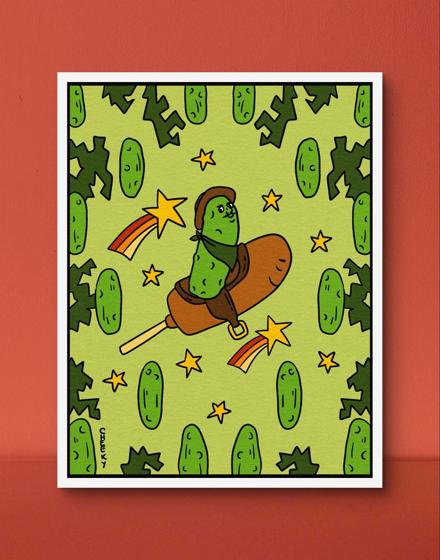 Pickle World Domination Art Print - Cheeky Art Studio - art - Corn dog - Corndog - Artwork - Portland, Oregon - Asian American Artist