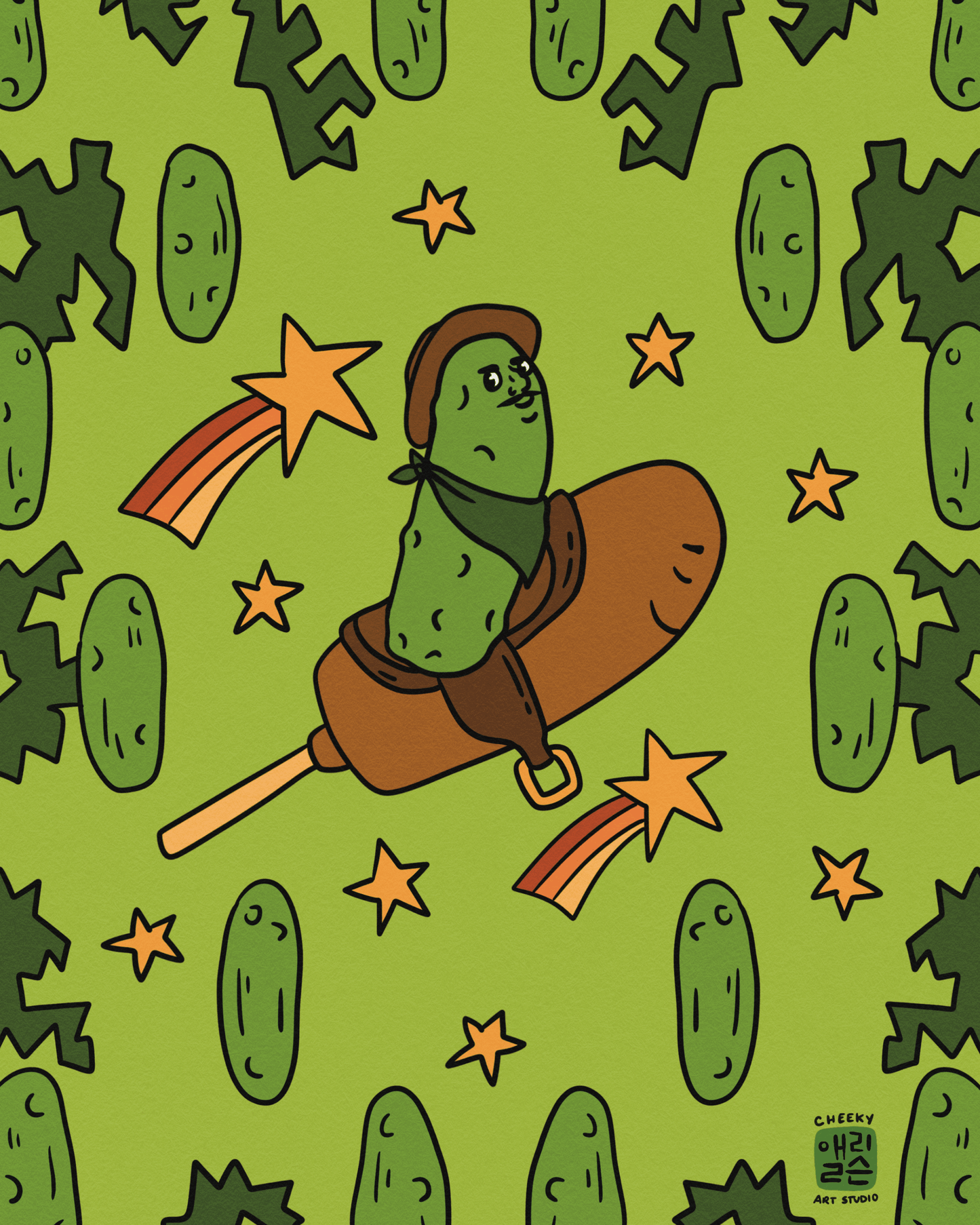 Pickle World Domination Art Print - Cheeky Art Studio - art - Corn dog - Corndog - Artwork - Portland, Oregon - Asian American Artist