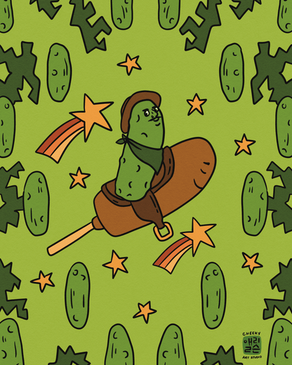 Pickle World Domination Art Print - Cheeky Art Studio - art - Corn dog - Corndog - Artwork - Portland, Oregon - Asian American Artist