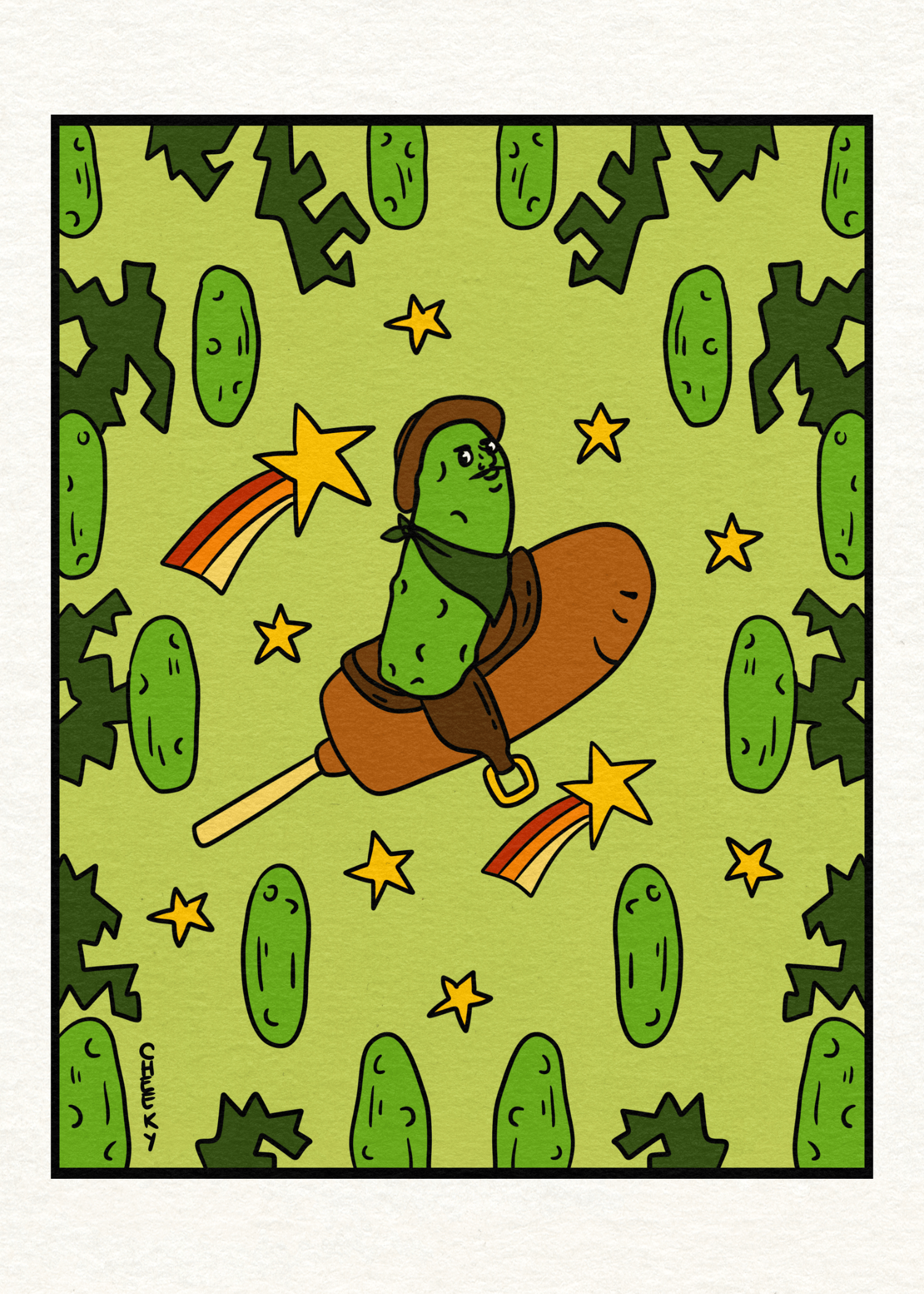 Pickle World Domination Art Print - Cheeky Art Studio - art - Corn dog - Corndog - Artwork - Portland, Oregon - Asian American Artist