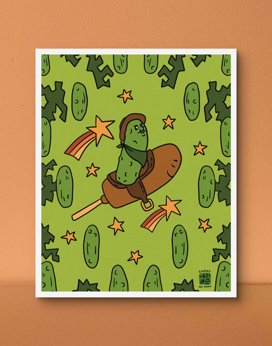 Pickle World Domination Art Print - Cheeky Art Studio - art - Corn dog - Corndog - Artwork - Portland, Oregon - Asian American Artist
