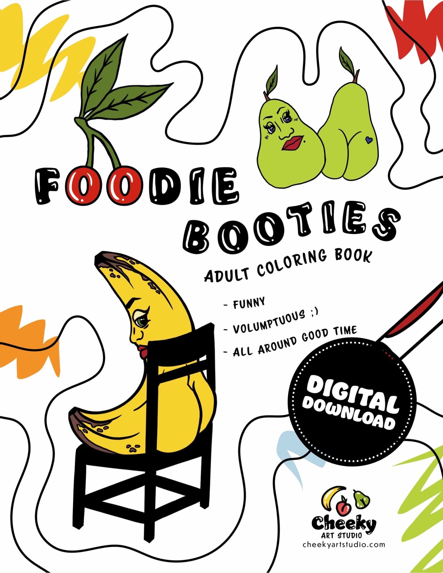 Print At Home! Foodie Booties Adult Coloring Book - Cheeky Art Studio-allison thompson-allisthompson-Apple