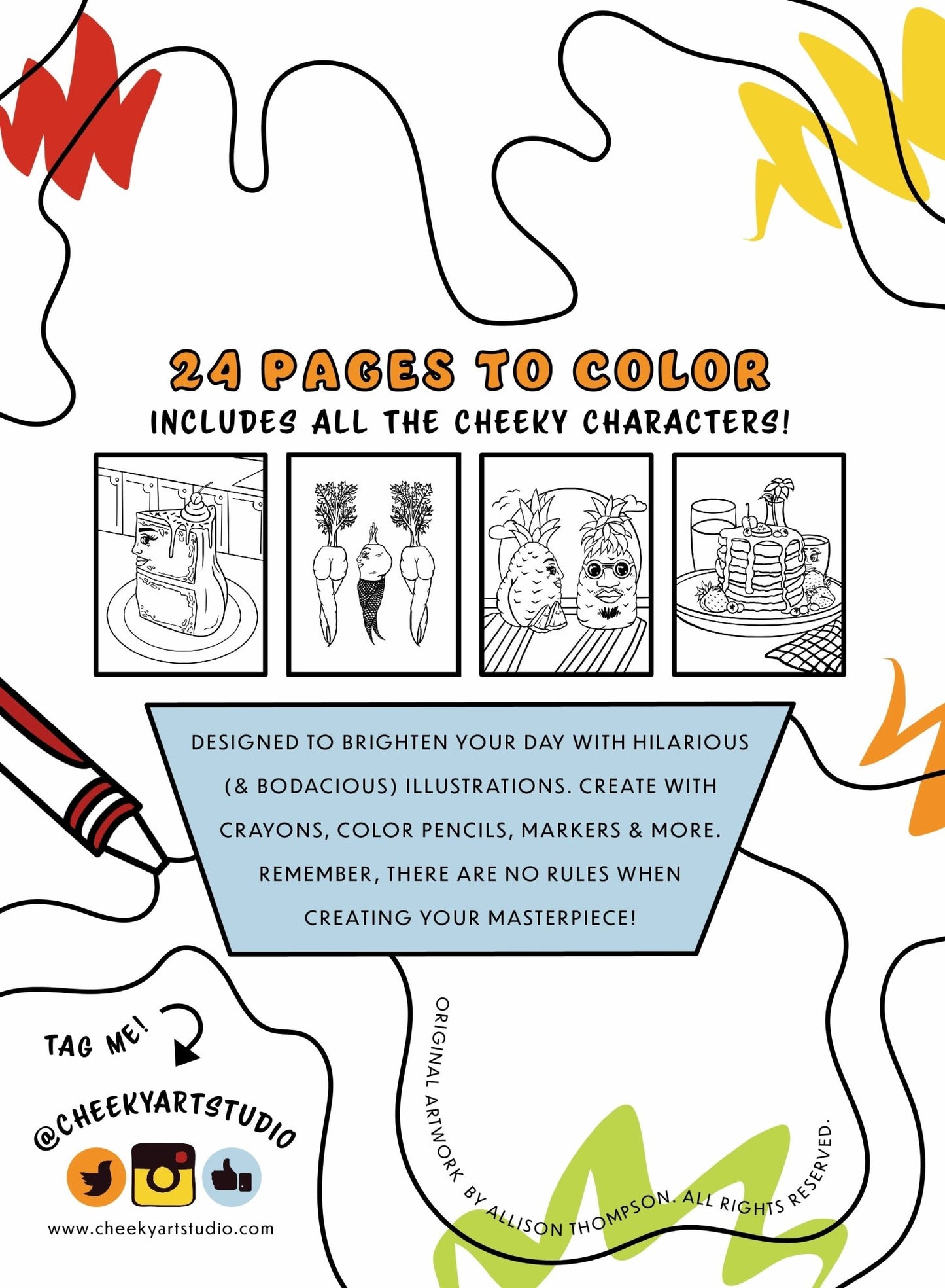 Print At Home! Foodie Booties Adult Coloring Book - Cheeky Art Studio-allison thompson-allisthompson-Apple