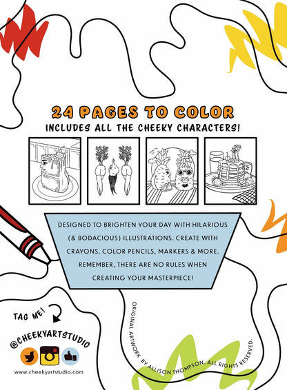Print At Home! Foodie Booties Adult Coloring Book - Cheeky Art Studio - allison thompson - allisthompson - Apple - Coloring Book - Portland, Oregon - Asian American Artist