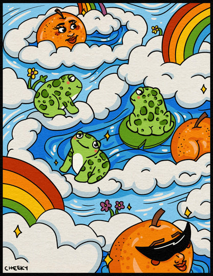 Splish Splash Art Print - Cheeky Art Studio - art - Frog - orange - Artwork - Portland, Oregon - Asian American Artist
