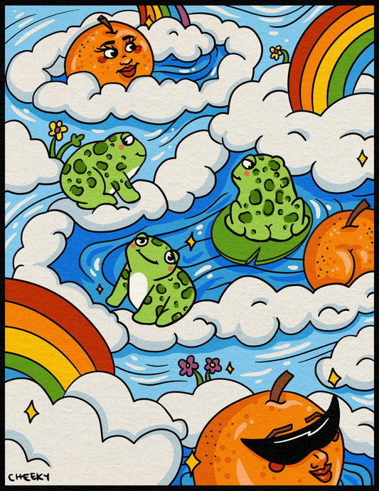Splish Splash Art Print - Cheeky Art Studio - art - Frog - orange - Artwork - Portland, Oregon - Asian American Artist