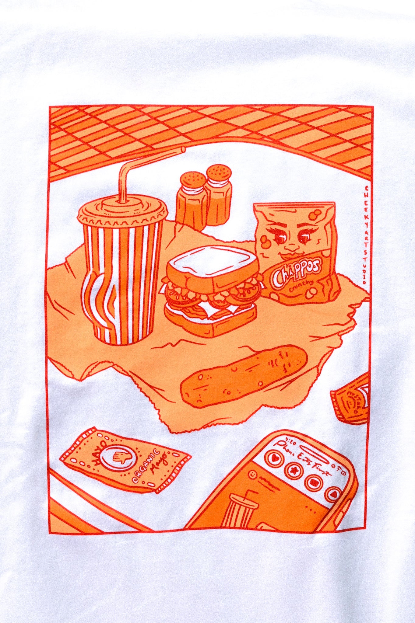 Retro Foodie Tee - Cheeky Art Studio - artist - booties - booty - Shirts & Tops - Portland, Oregon - Asian American Artist