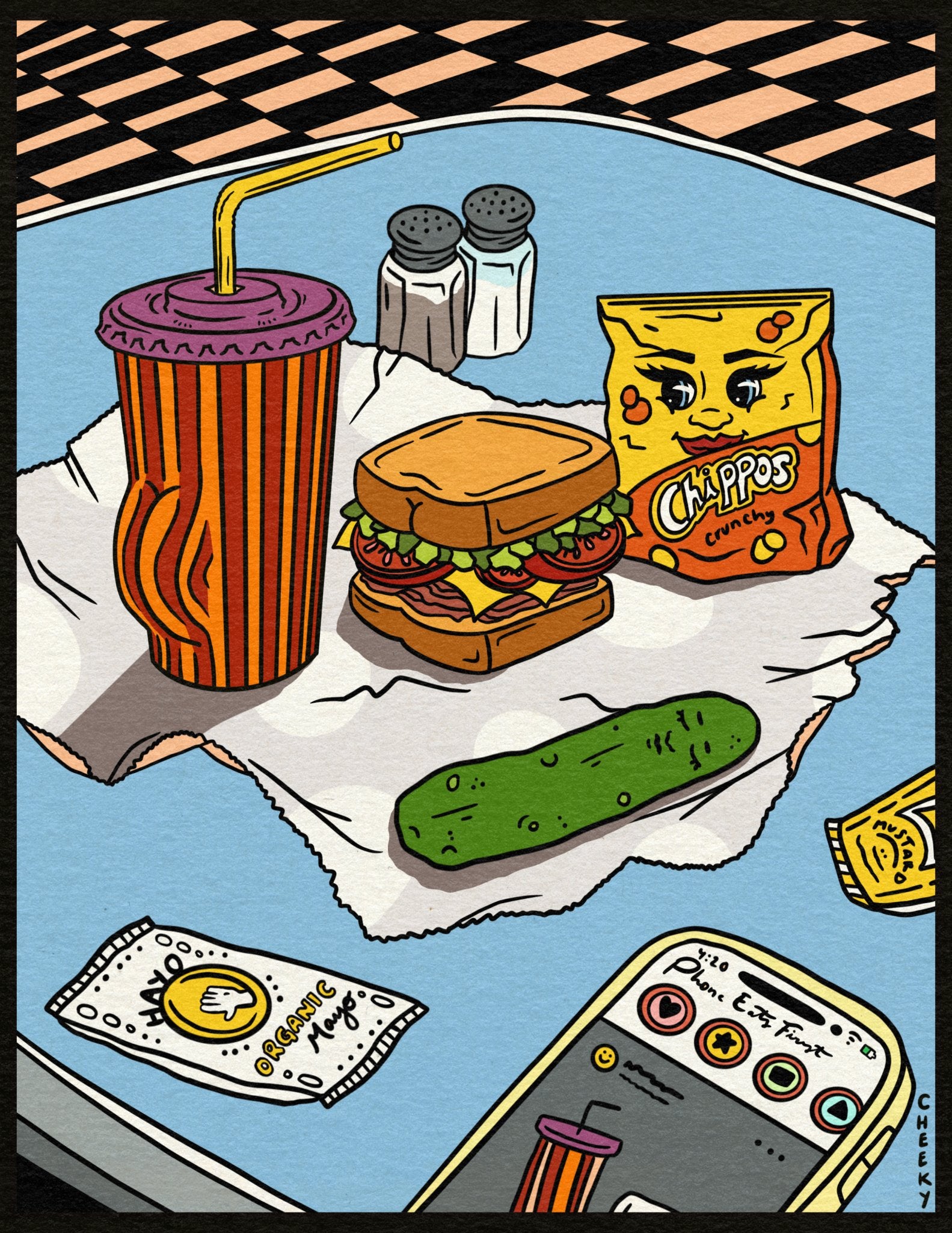 Retro Foodies Art Print - Cheeky Art Studio - art - chippos - diner - Artwork - Portland, Oregon - Asian American Artist
