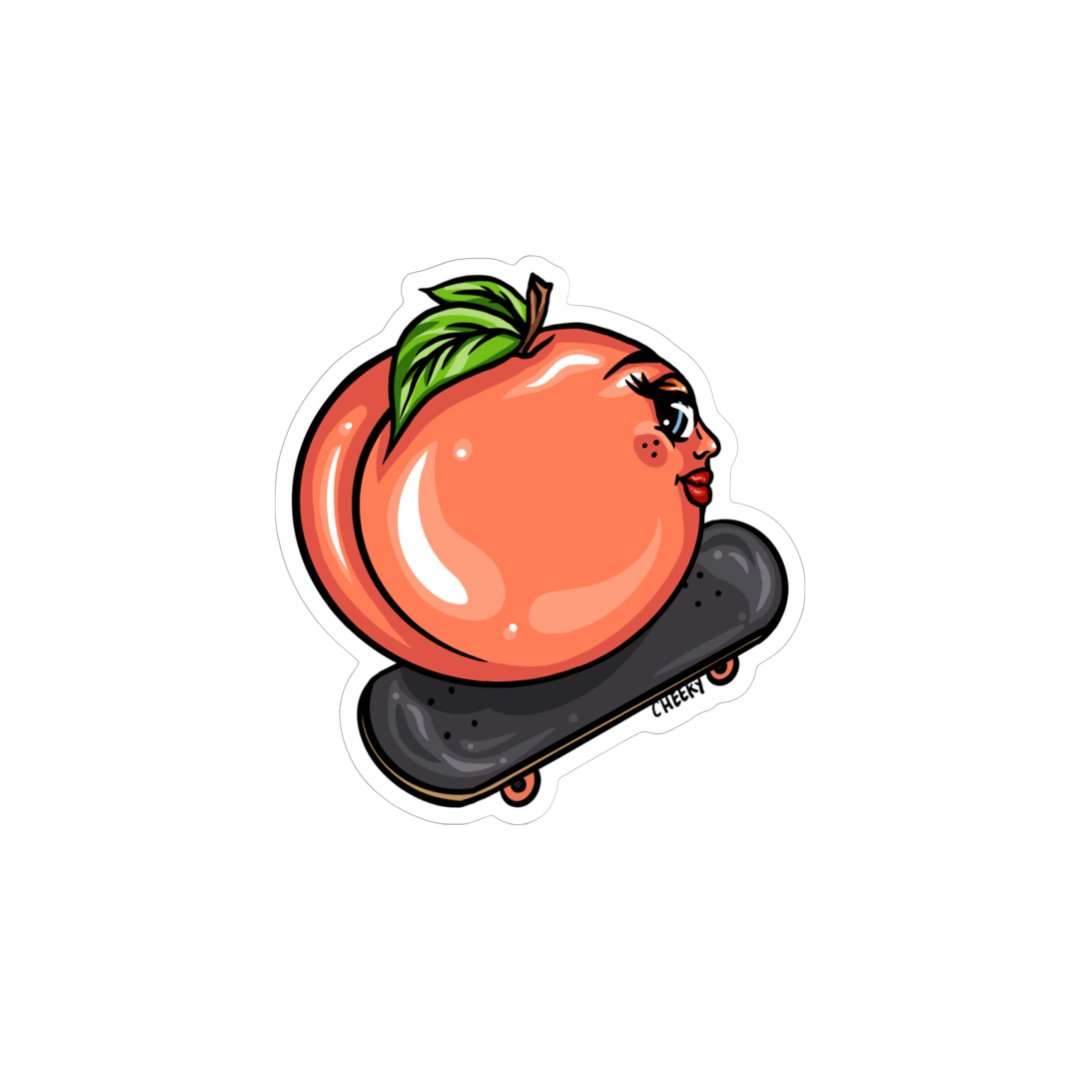 Skater Peach Sticker - Cheeky Art Studio - allison thompson - allisthompson - art - Electronics Stickers & Decals - Portland, Oregon - Asian American Artist