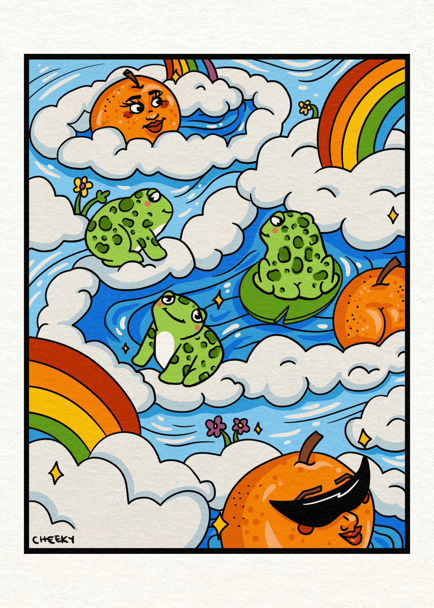 Splish Splash Art Print - Cheeky Art Studio - art - Frog - orange - Artwork - Portland, Oregon - Asian American Artist