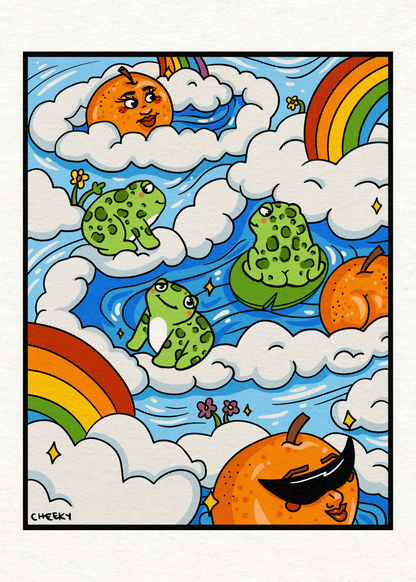 Splish Splash Art Print - Cheeky Art Studio - art - Frog - orange - Artwork - Portland, Oregon - Asian American Artist