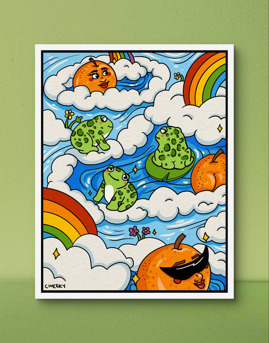 Splish Splash Art Print - Cheeky Art Studio - art - Frog - orange - Artwork - Portland, Oregon - Asian American Artist