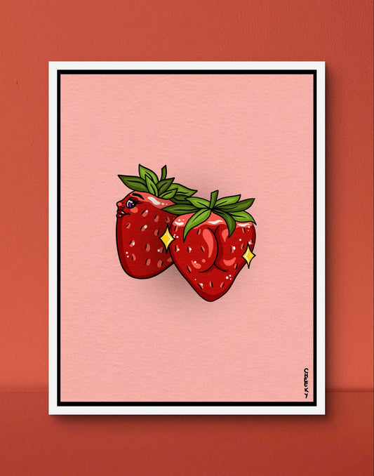Strawbooty Art Print - Cheeky Art Studio - art - print - strawberries - Artwork - Portland, Oregon - Asian American Artist