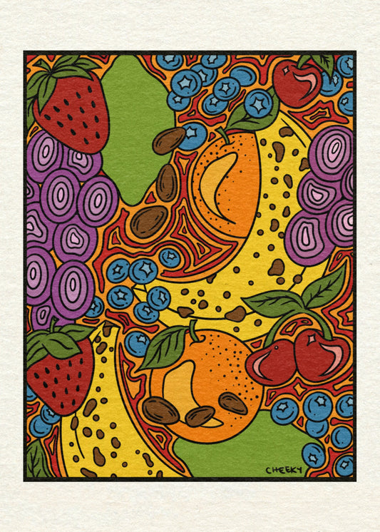 Trippy Fruits Art Print - Cheeky Art Studio-art-banana-cherry