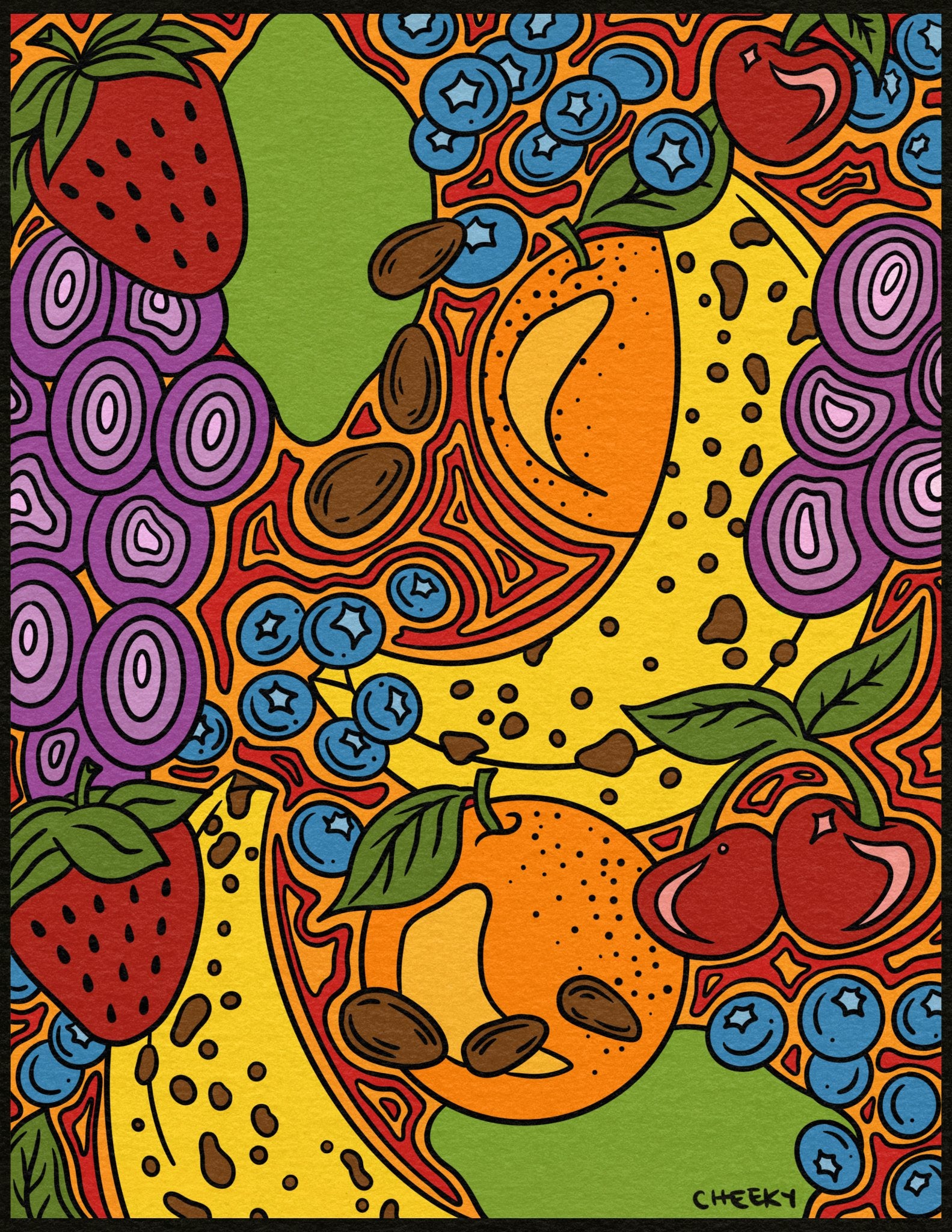 Trippy Fruits Art Print - Cheeky Art Studio - art - banana - cherry - Artwork - Portland, Oregon - Asian American Artist