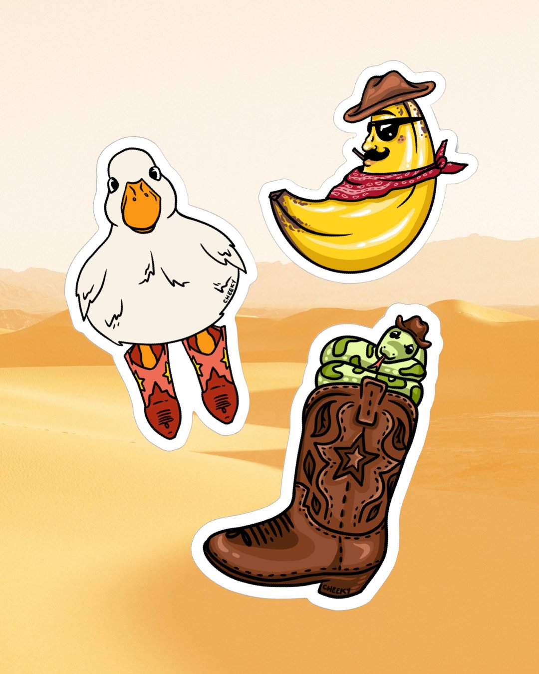 Wild West Sticker Pack - Cheeky Art Studio - banana - banana buz - Cowboy - Electronics Stickers & Decals - Portland, Oregon - Asian American Artist
