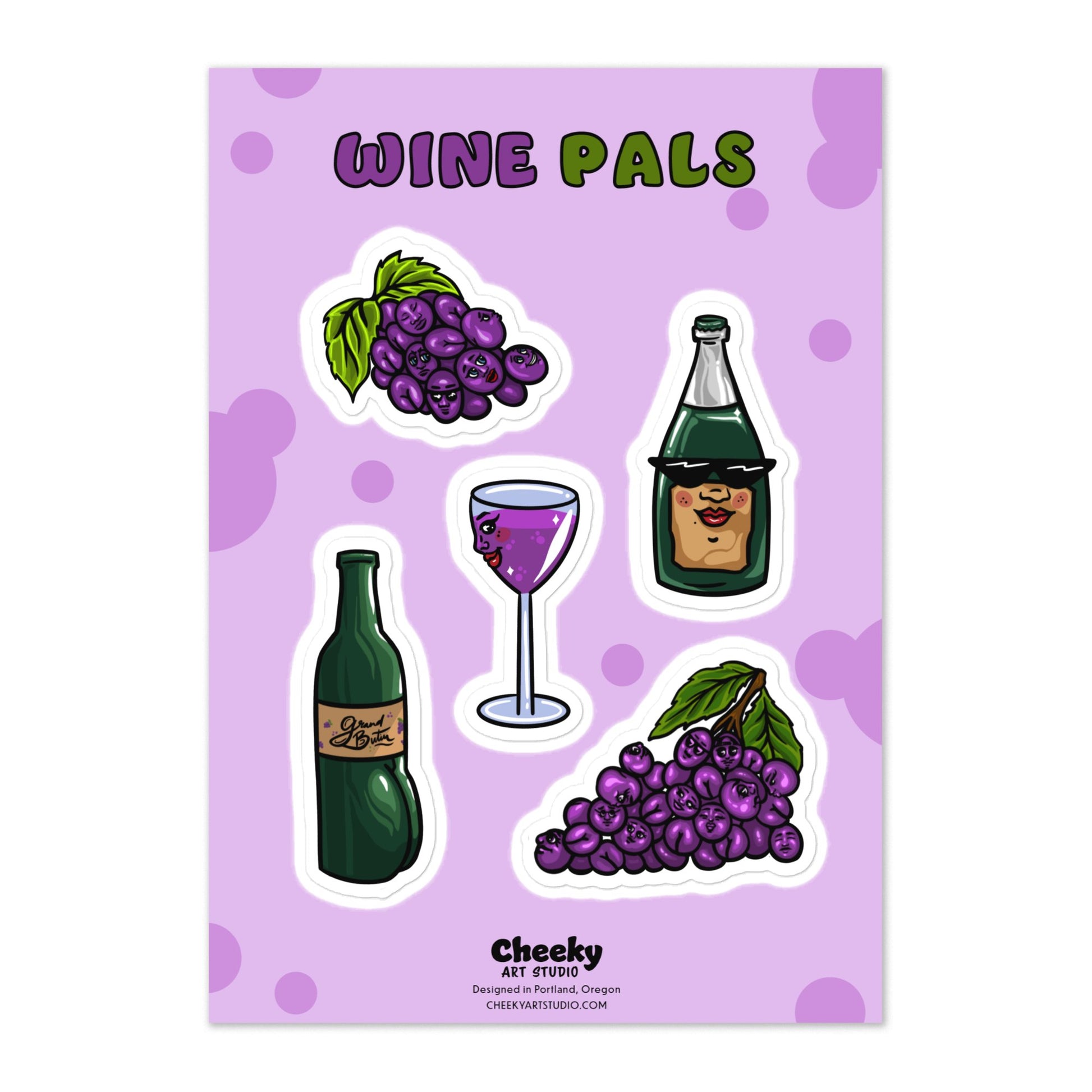 Wine Pals Sticker Sheet - Cheeky Art Studio - Grape - Grapes - sticker - Electronics Stickers & Decals - Portland, Oregon - Asian American Artist