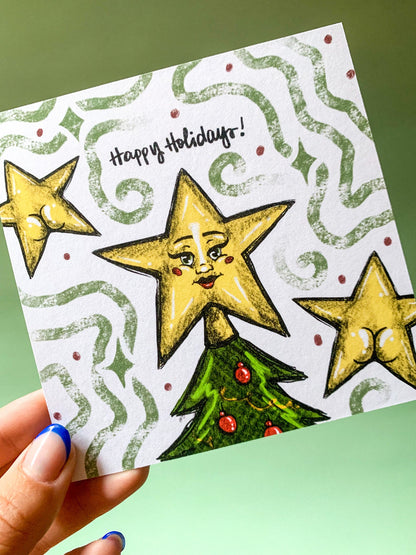 Happy Holidays Star Booties Postcard - Cheeky Art Studio